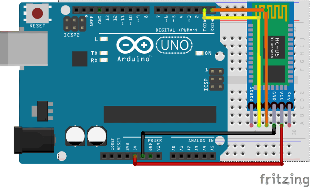 HC-05和Arduino Uno的接线图